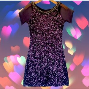 SALE! Sz S/M Purple Sequin Stretch Mini Dress w Metallic Trim. NWT